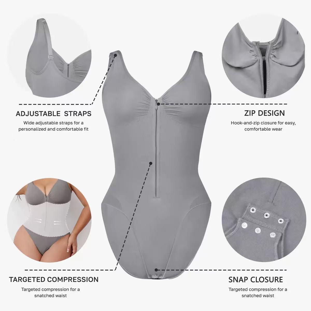 Seamless shaping of corset Strong abdomen sling One-piece underwear zipper backless hip-lifting one-piece suit